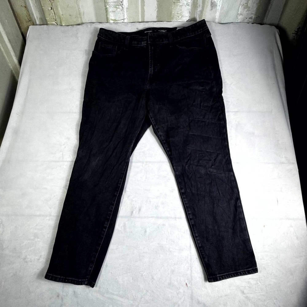 Old Navy O.G. Straight Built In Warm Jeans Women 16 Black Denim Cotton High Rise